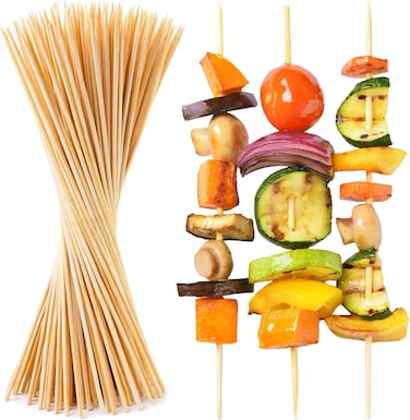 LAVISH Natural Bamboo Skewers, 100-Pack, 8-Inch Wooden Sticks for BBQ, Grilling, Kabobs, Fruit, Appetizers, Cocktail, Chocolate Fountain &amp; Crafts