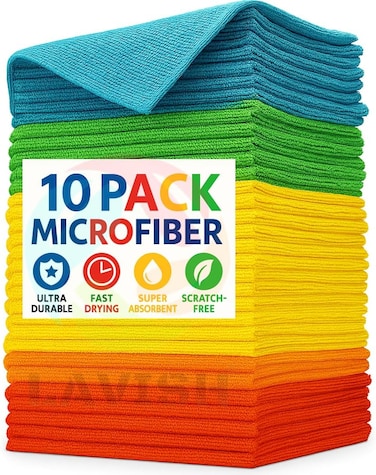 LAVISH Microfiber Cleaning Cloths 40x40cm   10-PACK   Super Absorbent &amp; Reusable   Lint-Free &amp; Streak-Free   Multi-Purpose for Kitchen, Car, Dishes, Dusting, Polishing &amp; More