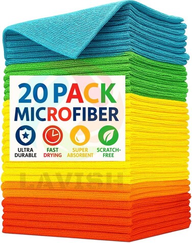LAVISH Microfiber Cleaning Cloths 35x35cm   20-PACK   Super Absorbent &amp; Reusable   Lint-Free &amp; Streak-Free   Multi-Purpose for Kitchen, Car, Dishes, Dusting, Polishing &amp; More
