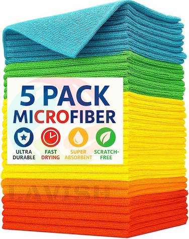 LAVISH Microfiber Cleaning Cloths 30x30cm   5-PACK   Super Absorbent &amp; Reusable   Lint-Free &amp; Streak-Free   Multi-Purpose for Kitchen, Car, Dishes, Dusting, Polishing &amp; More