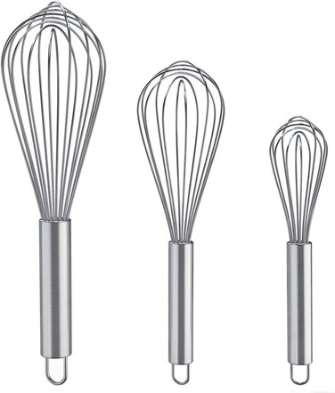 LAVISH Stainless Steel Whisker &ndash; [3 Pcs 8 ,10, 12 Inch], Handheld Mixing &amp; Beating Tool for Eggs, Coffee &amp; More