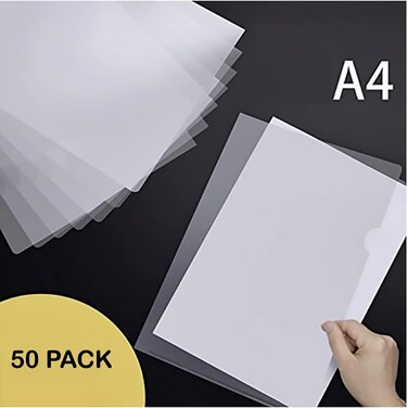 LAVISH 50 A4 L-Type Transparent Plastic Folder Covers   Waterproof Thick File Sleeves for Office