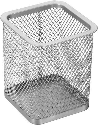 LAVISH Square Pencil Cup Holders   1 Pack Silver Metal Mesh Pen Organizer for Office Desk &amp; Home