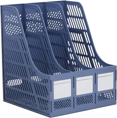 LAVISH Blue Desk Organizer   3-Slot Magazine Rack File Holder   Plastic Desktop Literature Sorter for Office, School &amp; Home Organization