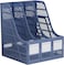 LAVISH Blue Desk Organizer   3-Slot Magazine Rack File Holder   Plastic Desktop Literature Sorter for Office, School &amp; Home Organization