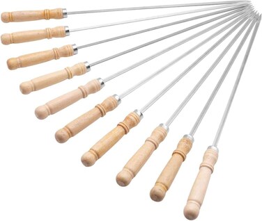 LAVISH BBQ Skewers, 40 cm Stainless Steel Kebab Skewer with Wooden Handle for Roasting Barbecue Grilling Camping Bonfire, 12 Pieces