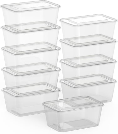 LAVISH BPA-Free Clear Rectangular Food Storage Containers [10 Pcs ,1000ml] with Lids - Stackable &amp; Leak-proof, Microwave Safe