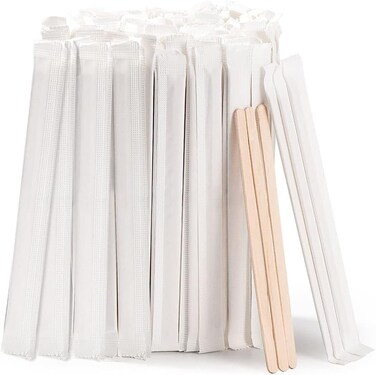 LAVISH 19CM Individually Wrapped Disposable Wooden Coffee Stirrers, 100 Count Sticks for Beverage Mixer Tea, Hot Chocolate and Craft Projects