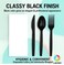 LAVISH 50 Count Wrapped Plastic Utensils Set &ndash; Disposable Black Forks, Spoons, Knives with Napkin &ndash; Ideal for Parties, Outdoor Events, Office, Lunches, BBQs