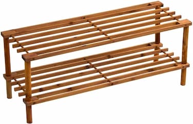 LAVISH   2-Tier Wooden Shoe Rack Organizer   Multi-Purpose Natural Wood Storage Shelf for Shoes, Books &amp; Plants   Sturdy, Space-Saving Stand for Home, Entryway &amp; Closet Use