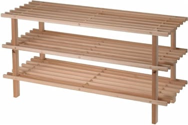 LAVISH   3-Tier Wooden Shoe Rack Organizer   Multi-Purpose Natural Wood Storage Shelf for Shoes, Books &amp; Plants   Sturdy, Space-Saving Stand for Home, Entryway &amp; Closet Use