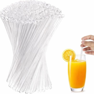 LAVISH Clear Plastic Ball Head Cocktail Stirrers, 25 Pack Disposable Round Top Swizzle Sticks, Crystal Drink Mixers for Coffee, Cocktails &amp; Parties