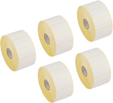 Thermal Transfer Barcode Label Stickers 1.5" &times; 1.0" (38 &times; 25 mm) &ndash; Self Adhesive Label Rolls, Pack of 5