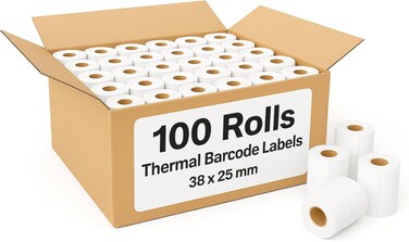 Thermal Barcode Labels   100 pcs -38&times;25 mm   Direct Thermal Printing   For POS, Retail, Product &amp; Inventory Labeling