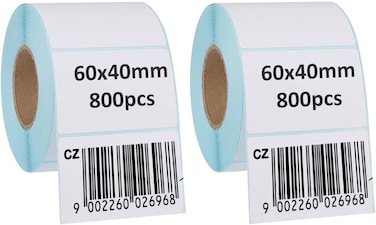 Barcode Label Stickers 1.5" &times; 2.5" (40 &times; 60 mm) Thermal Transfer Label Rolls (2 Rolls), Self Adhesive Sticky Labels