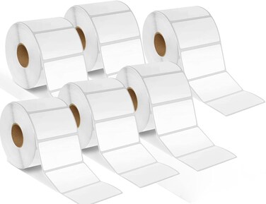 Thermal Transfer Barcode Label Stickers 1.5" &times; 2.5" (40 &times; 60 mm)&ndash; Self Adhesive Label Rolls, Pack of 6
