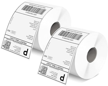 Barcode Label Stickers 4.0" &times; 6.0" (100 &times; 150 mm)Thermal Transfer Label Rolls (2 Rolls), Self Adhesive Sticky Labels