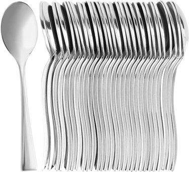 LAVISH 50 Pcs Mini Silver Plastic Spoons &ndash; 10 cm Reusable Cutlery for Parties, Dessert, Baking &amp; Tasting &ndash; Durable &amp; Elegant Small Spoons