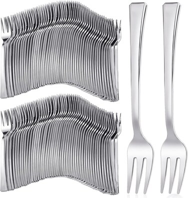 LAVISH Mini Disposable Silver Forks For Desserts - Pack Of 100 Dessert Forks &ndash; Size: 4 Inch - Real Flatware Look - BPA Free - Food Safe