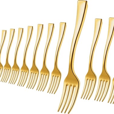 LAVISH Mini Disposable Light Golden Forks For Desserts - Pack Of 100 Dessert Forks &ndash; Size: 4 Inch - Real Flatware Look - BPA Free - Food Safe