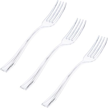 LAVISH Mini Disposable Clear Forks For Desserts - Pack Of 100 Dessert Forks &ndash; Size: 4 Inch - Real Flatware Look - BPA Free - Food Safe