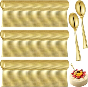 LAVISH Mini Disposable Light Golden Spoons For Desserts - Pack Of 100 Dessert Spoons &ndash; Size: 4 Inch - Real Flatware Look - BPA Free - Food Safe