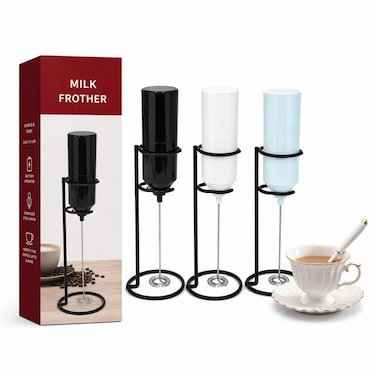 Powerful Handheld Milk Frother with Stand &ndash; Mini Electric Foam Maker &amp; Drink Mixer for Coffee, Latte, Cappuccino, Matcha &amp; Hot Chocolate, Random Color