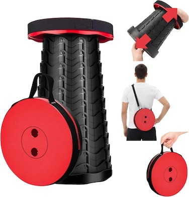 Outdoor Foldable Camping Stool Telescopic Portable Seat Red Lightweight Strong Folding Stool for Fishing Hiking Travel Picnic BBQ