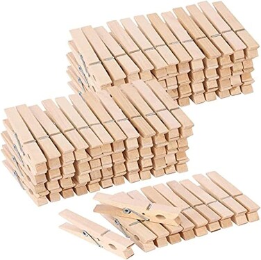 Wooden Bamboo Clothespins 100 Pcs Heavy Duty Clothes Pins Strong Grip Multipurpose Laundry Clips for Clothesline Air Drying Crafts Kitchen and Home Organization