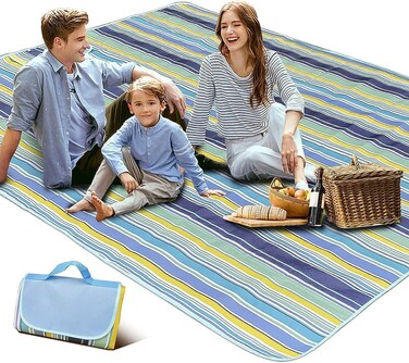 LAVISH Foldable Waterproof Picnic Blanket 200 x 150 cm   Portable Outdoor Beach &amp; Camping Mat   Lightweight Travel Mat for Garden, Hiking &amp; Family Picnic   Blue   Pack of 2
