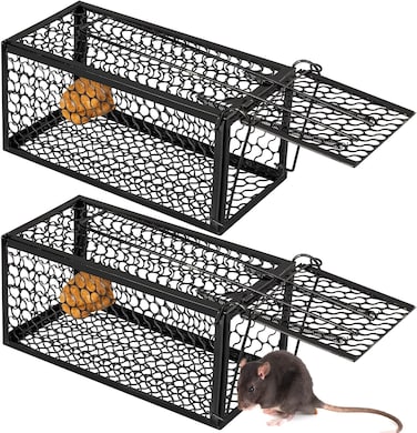 Humane Rat Trap - 2 Pack Humane No Kill Mouse Rat Chipmunk Squirrel Cage for Small Rodents, Hamsters Voles - Easy Set &amp; Release Safe Catch