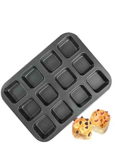 Cup Muffin Tray Baking Mould-grey-Brownie Pan with Dividers, All Edges Square Cupcake Brownie Pans Mini Cake Non Stick