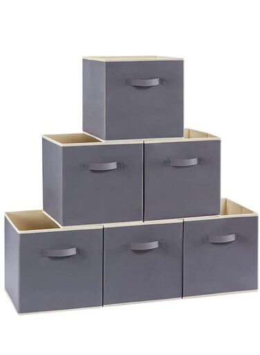6 Pack Collapsible Storage Bins, Fabric Bins with Handles, Large Capacity Cubes for Books Toys Clothes and Sundries(Grey)
