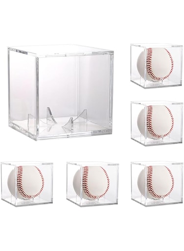Tebery Baseball Display Case, 6 Pack Acrylic Cube, UV Protected, Fits Official Size Ball, Transparent, Acrylic, Square, Tabletop Mount