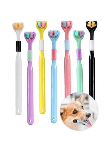 Tazweeq 7Pcs Dog Toothbrush, Pet Dog Toothbrush Set, 3-Sided Toothbrush, Bright Colors, Pet Cleaning Items, Ultimate Oral Care for Happy Pets
