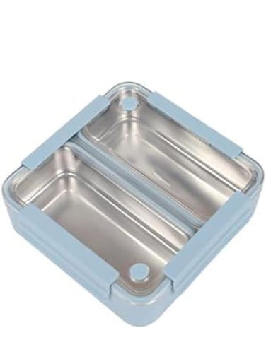 BrainGiggles 2 Compartments Stainless Steel Lunch Box with Removable Inner Tray Leak Proof Bento Box for Kids Adults - Multifunctional Air Tight Food Container- Blue