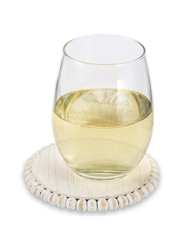 Mud Pie White Beaded Coaster Sets, 4 3/4"" Dia (42500044W)
