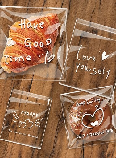 100 PCS Clear Bread Plastic Bags Baking Packaging Cookie Bags for Homemade Bread with Self-Sealing Strip