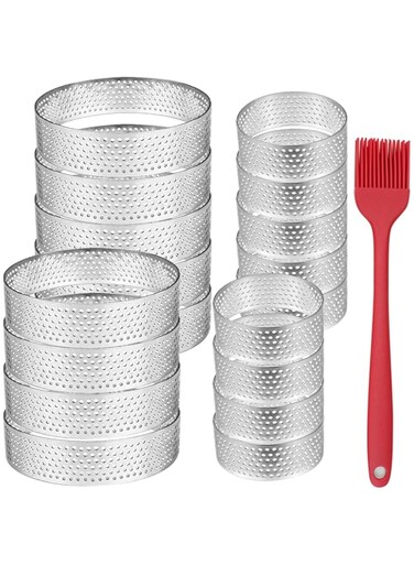 Qicfrk 20Pack Tart Rings, 3.15 Inch Round Tart Ring Perforated Tart Ring Stainless Steel, Nonstick Metal Round Cake Ring, Baking Dessert Ring, Metal Pastry Cake Mold for Baking Cooking Pastries