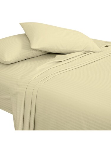 Casa 3 Pieces 1cm Stripe Bed Sheets King (180x200+30 cm) - Soft Satin Sheet Set with Pillowcases - Deep Pocket, Hotel Collection, Luxury Bedding Set include 1 fitted Sheet, 2 Pillowcases -Camel