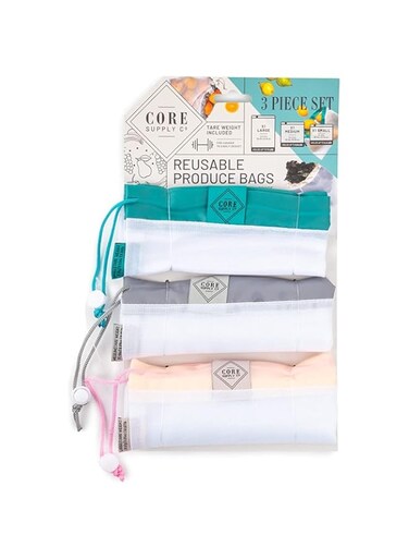 Core Kitchen Color Border Reusable Mesh Produce Bags 3-Piece Pack, Blush and Teal