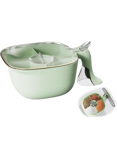 ELECDON Multi-Compartment Spice Organizer, 5-Section Seasoning Jar with Lid, Kitchen Storage Container for Herbs and Spices (Green, Medium Size: 21x14x10cm)