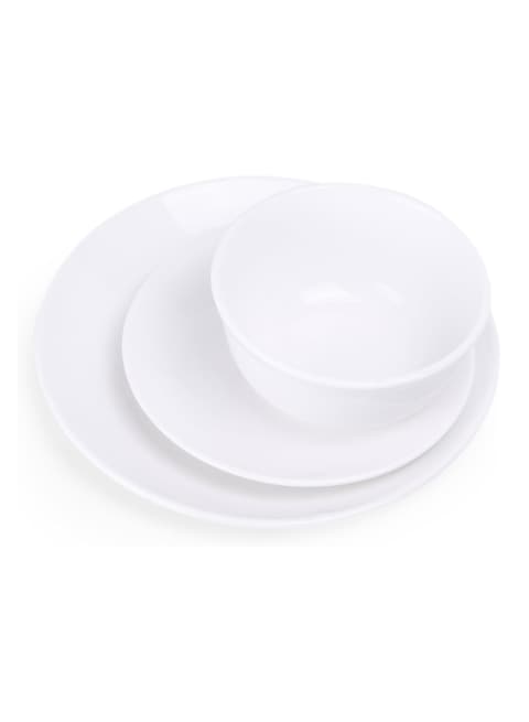 Shallow 12-Piece Porcelain Dinnerware Set &ndash; Elegant Ceramic Crockery for 4   Includes 26.8 cm Dinner Plates, 20 cm Side Plates, and 15 cm Bowls, White