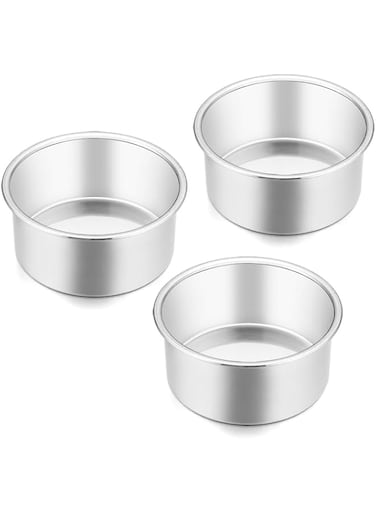 E-far 4 Inch Cake Pan Set of 3, Stainless Steel Mini Round Smash Cake Baking Pans, Non-Toxic &amp; Healthy, Straight Sided &amp; Even Baking, Easy Clean &amp; Dishwasher Safe