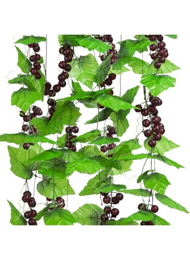 Molliy 8FT 5pcs Artificial Greenery Chain Grapes Vines Leaves Foliage Simulation Fruits for Home Room Garden Wedding Garland Outside Decoration