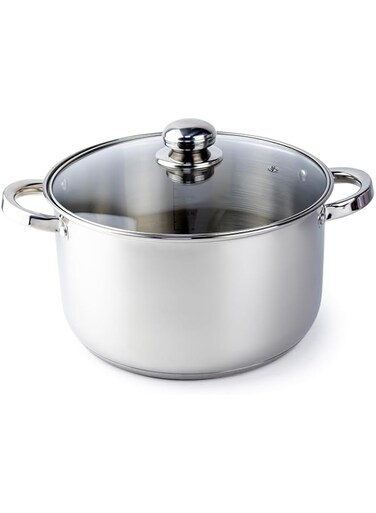 Wilson Amara Stainless Steel Casserole Pot with Twin Handles 28x16.5cm, Vented Glass Lid, Induction Ready, Oven Safe - 5-layer base