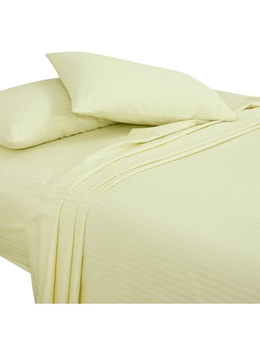 Casa 2 Pieces 1cm Stripe Bed Sheets Twin (100x200+30 cm) - Soft Satin Sheet Set with Pillowcases - Deep Pocket, Hotel Collection, Luxury Bedding Set include 1 fitted Sheet, 1 Pillowcase -Cream