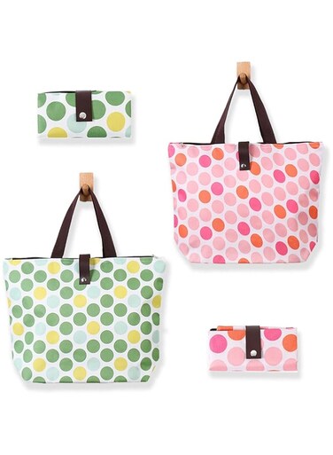 SYOSI 2 Pack Portable Reusable Grocery Bags, Folding Tote Shopping Bag fits in Pocket, Washable Waterproof Tote Bags Shoulder Bags