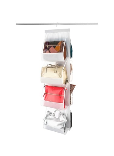 Zober White Hanging Closet Handbag Holder 8 Pocket Organizer   Purse Storage, Clear by ZOBER