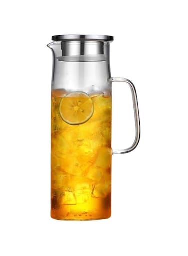 (1 pcs Transparent)1.5L Glass Pitcher with Lid, Hot/Cold Water Jug, Juice and Iced Tea Beverage Carafe